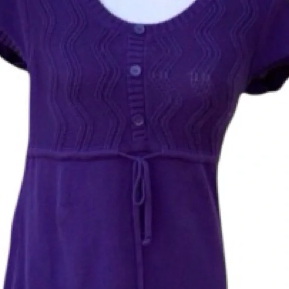 Loft Purple Short Sleeve Tie Waist Sweater Dress - Picture 4 of 9